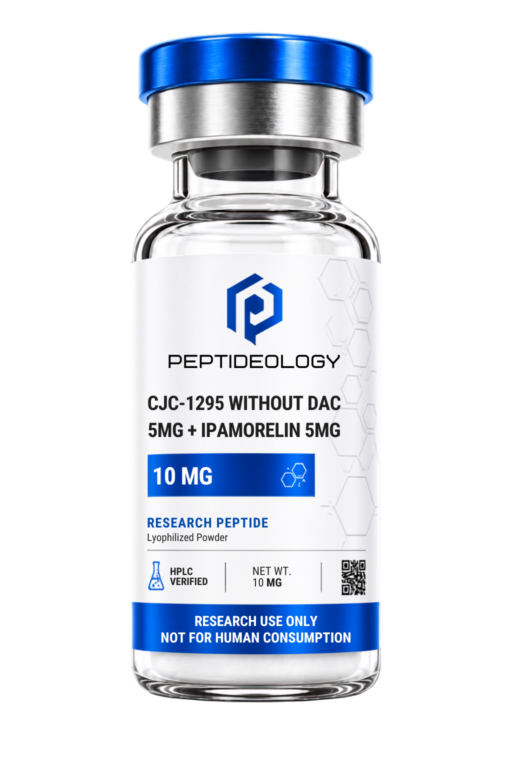 CJC-1295 Without DAC 5mg + Ipamorelin 5mg research vial by Peptideology